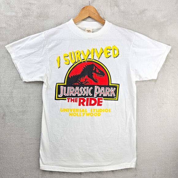 Vintage Jurassic Park Shirt Medium Survived The Ride Universal Studios 90s 1996 - Picture 1 of 9
